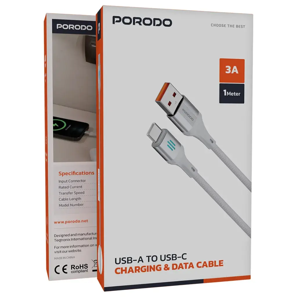 Porodo Кабель зарядки и передачи данных USB-A - USB-C