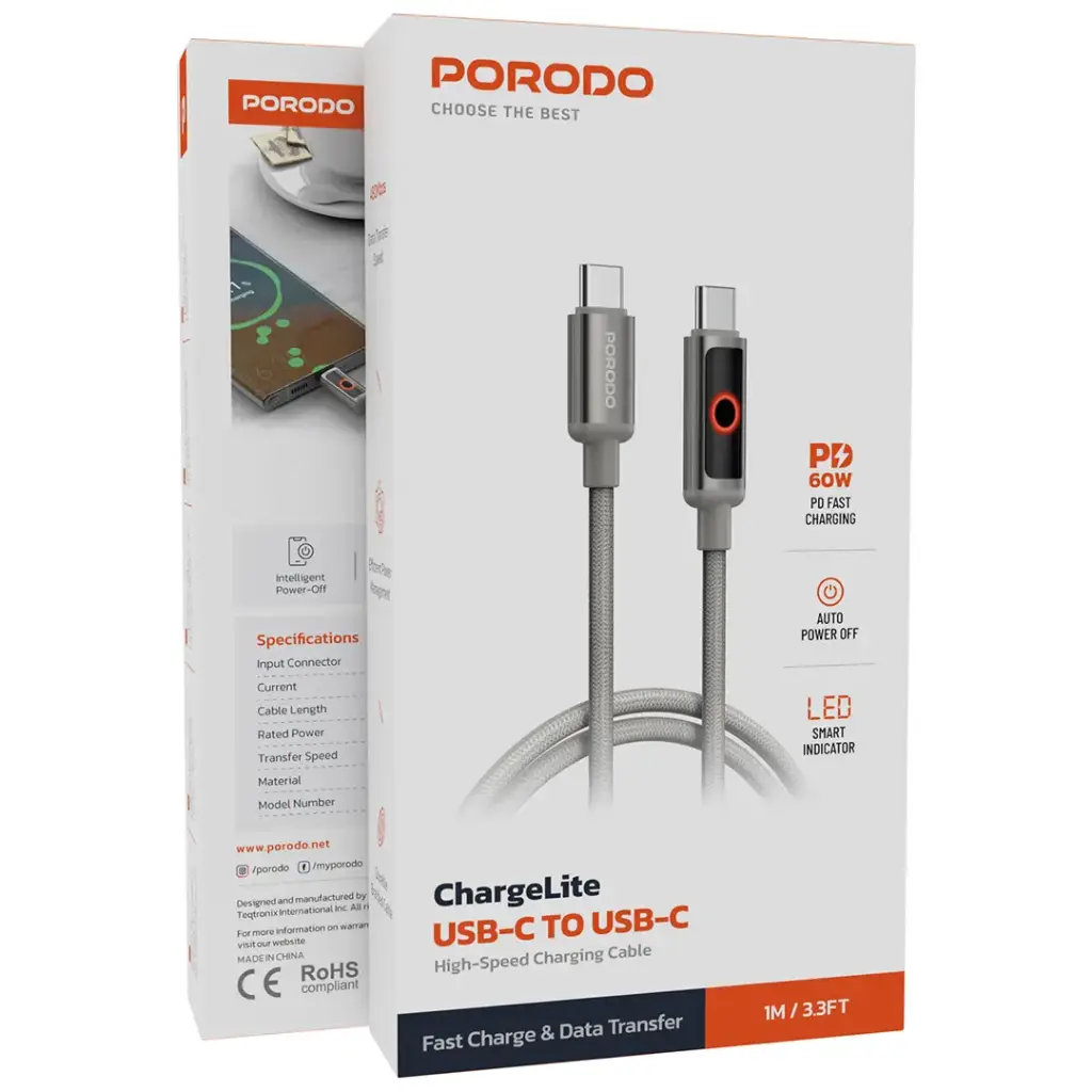 Porodo ChargeLite USB-C - USB-C Кабель