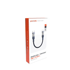 Porodo كابل مضفّر شفاف USB-C إلى USB-C شحن سريع ونقل بيانات 35سم