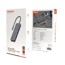 Porodo موزع USB-C 9 في 1 HDMI إيثرنت