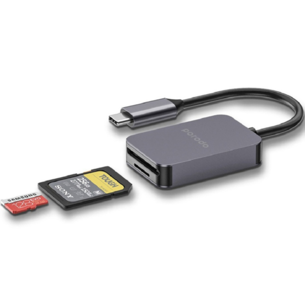 Porodo قارئ بطاقات USB-C 2 في 1