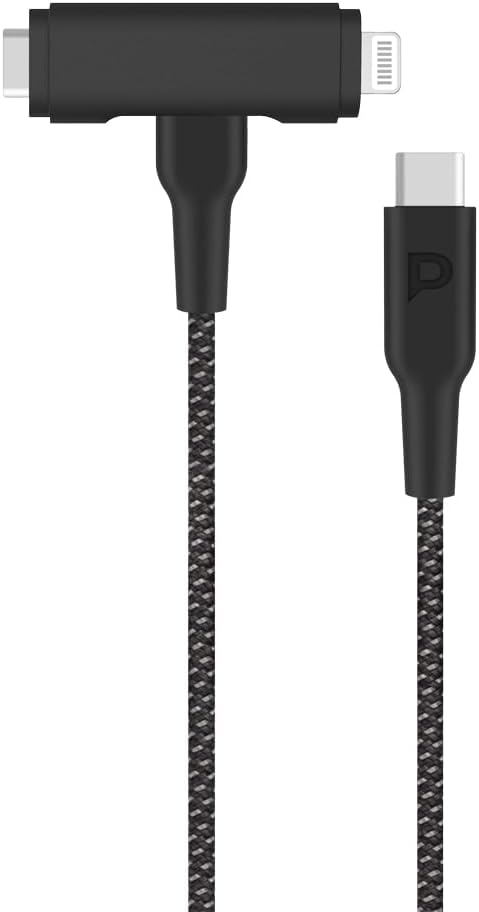 Powerology плетёный USB-C–USB-C + Lightning кабель 1.2м