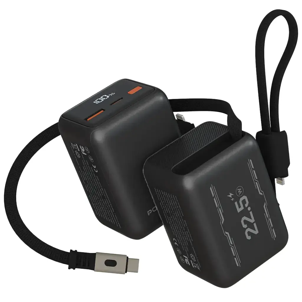 باور بانك Porodo Voltra سعة 10000mAh مع كابل Type-C قابل للسحب