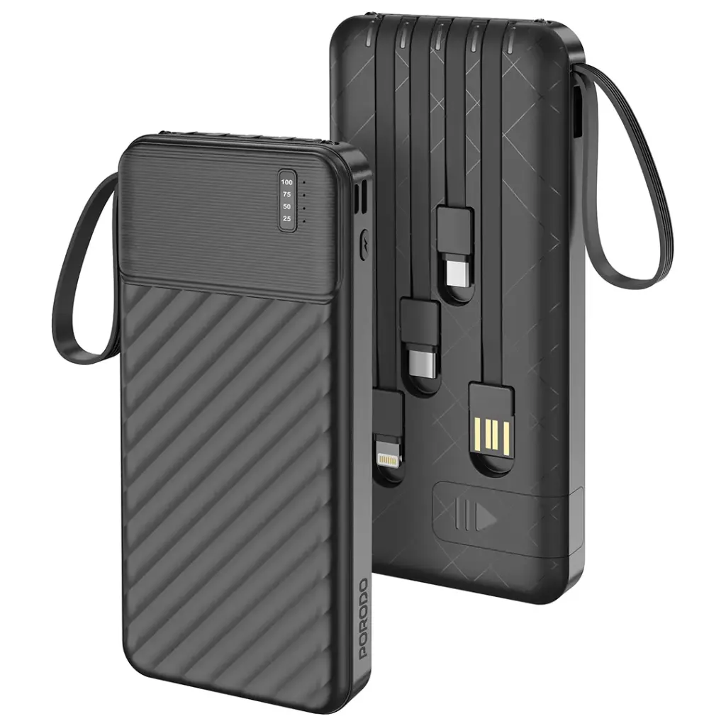 باور بانك Porodo Piano سعة 10000mAh مع كابلات مدمجة