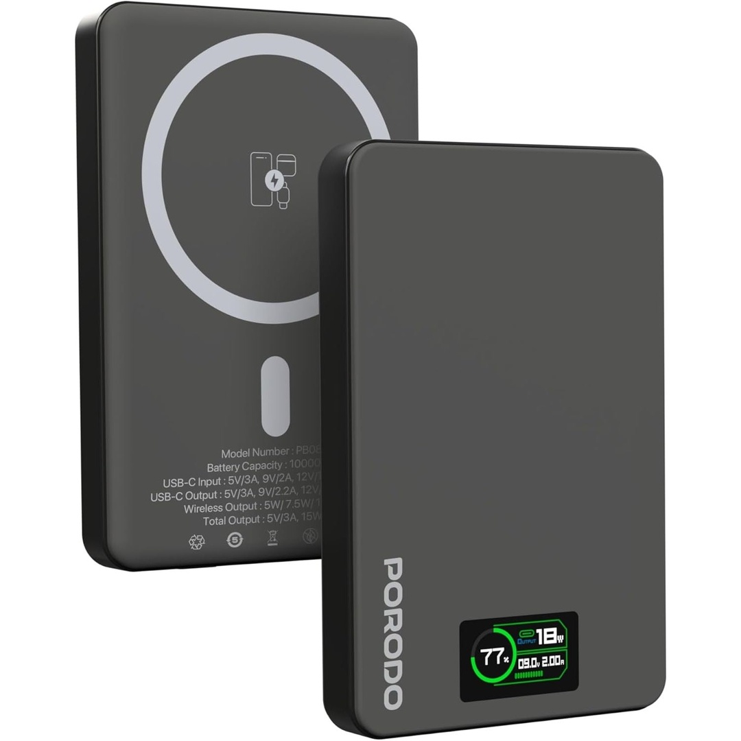 Porodo 10000mAh MagSafe power bank (5V/3A MAX, TFT-дисплей)