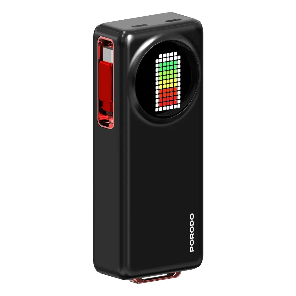 باور بانك Porodo سعة 10000mAh مع شاشة متحركة وكابل Type-C قابل للسحب 68سم