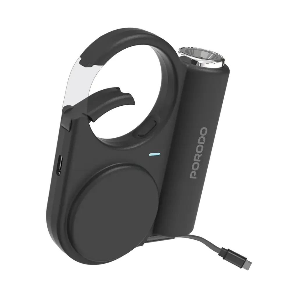 باور بانك Porodo خارجي سعة 5000mAh مع كابل Type-C قابل للسحب 70سم