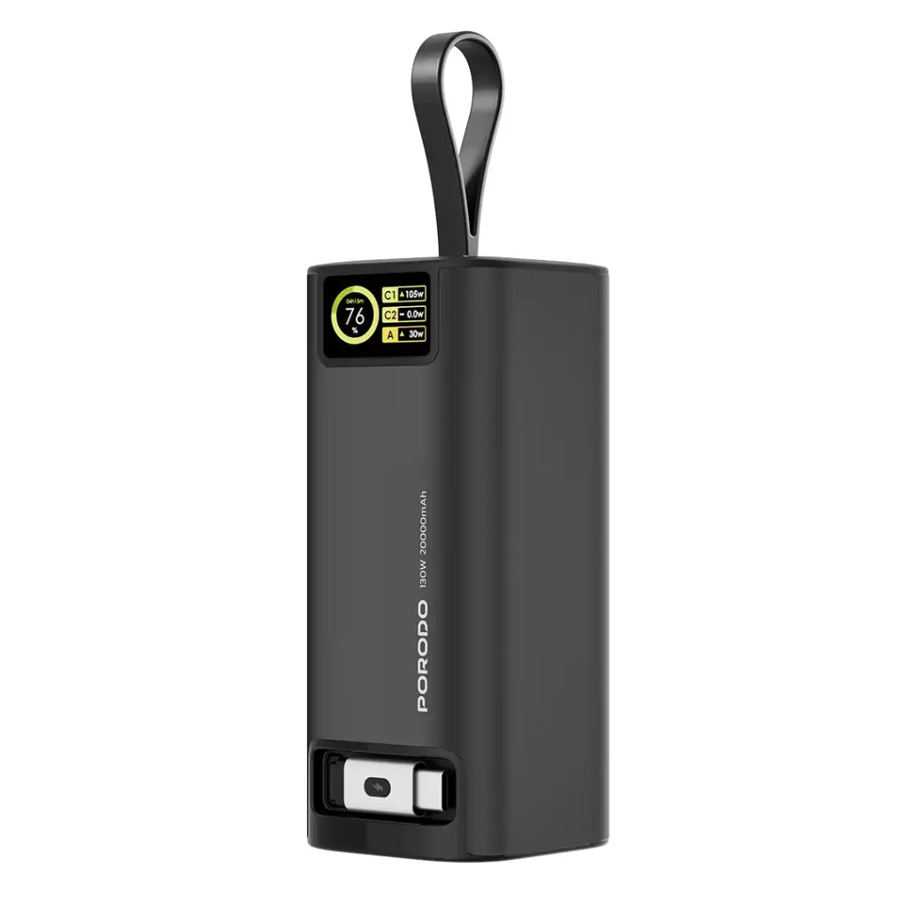باور بانك Porodo سعة 20000mAh بقوة 130W مع كابل Type-C قابل للسحب 1م