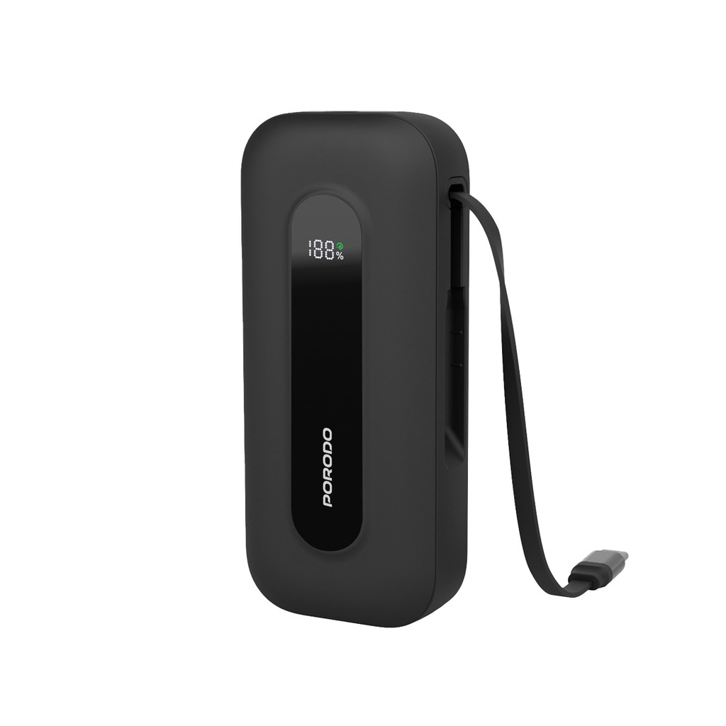 باور بانك Porodo سعة 10000mAh مع كابل Type-C قابل للسحب 58سم
