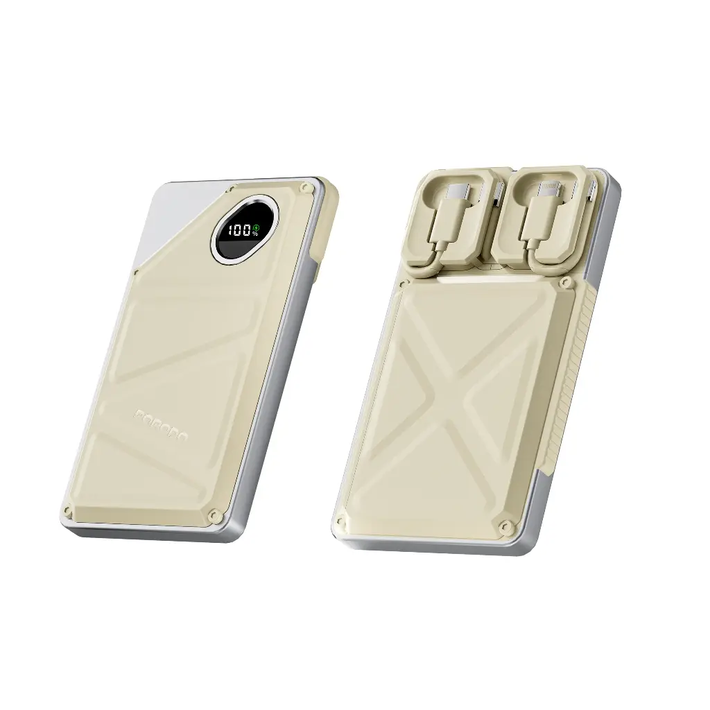باور بانك Porodo سعة 10000mAh مع شاشة رقمية وكابل Type-C وLightning
