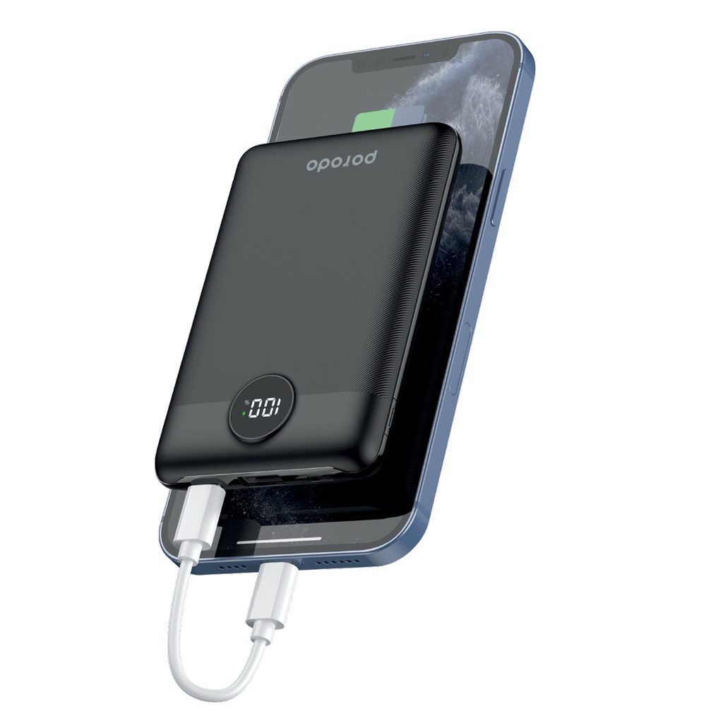 باور بانك Porodo Super Slim سعة 10000mAh مع PD 20W وQC3.0 وشحن سريع بمخرجين