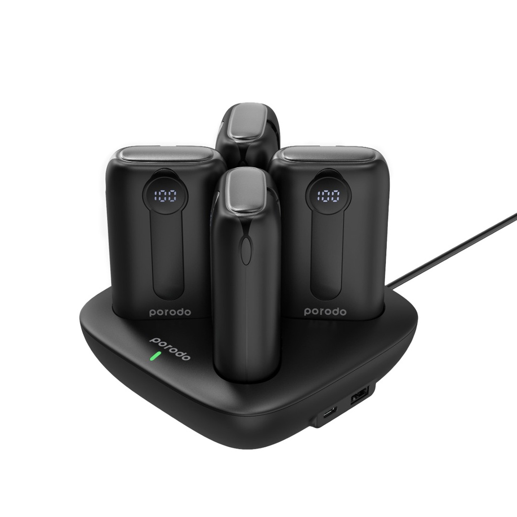 محطة باور بانك Porodo سعة 10000mAh بأربع منافذ مع كابل Lightning/Type-C مدمج