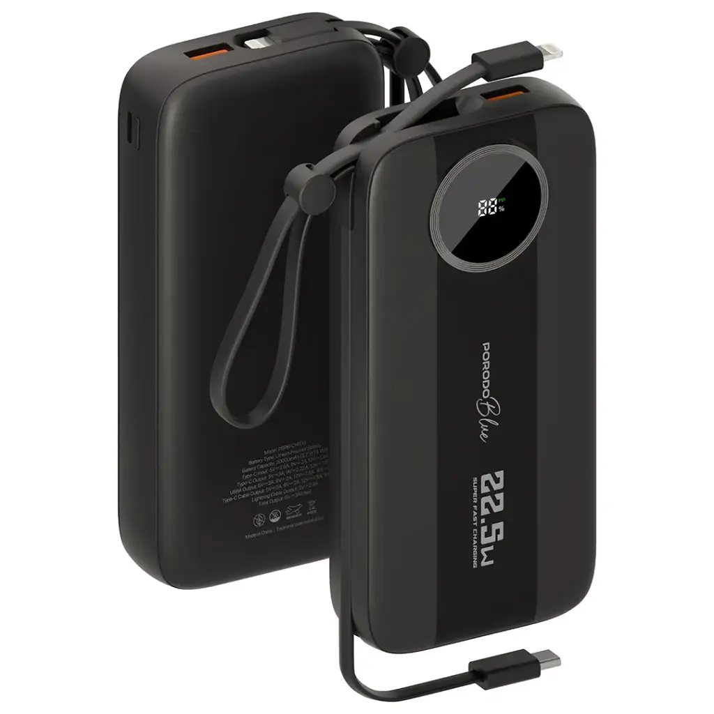Porodo Blue Specca II 20000mAh Multi-Port Power Bank Smart Display (PBPBFCH100BK)