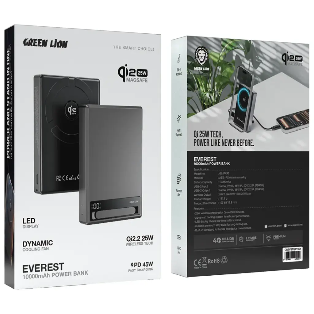 Green Lion Everest Qi2.2 Wireless Внешний аккумулятор 10000mAh PD 45W