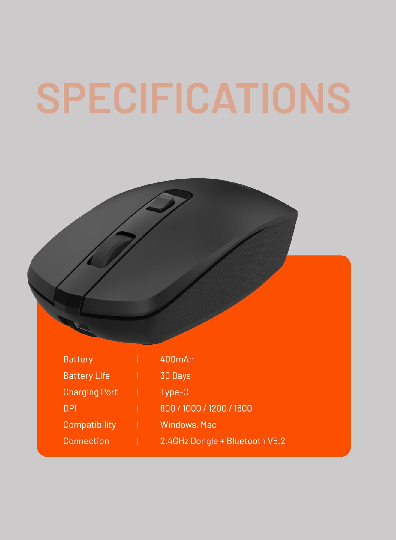 Porodo беспроводная мышь 1200 DPI Dual Mode
